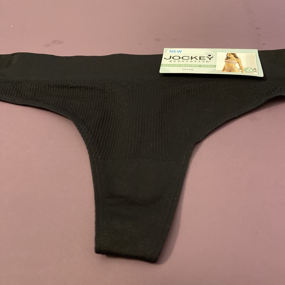 JOCKEY WOMENS BLACK RIBBED THONG PANTIES /MEDIUM